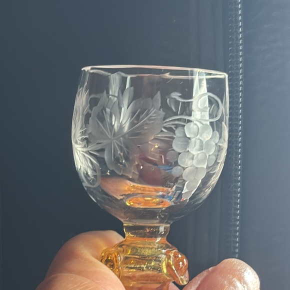 Roemer (?) Liqueur Goblets with Amber Bowl and Clear Engraved Bowl-2 - Picture 6 of 6